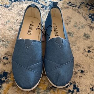 Serra Navy Canvas Ladies Memory Foam Slip-Ons
